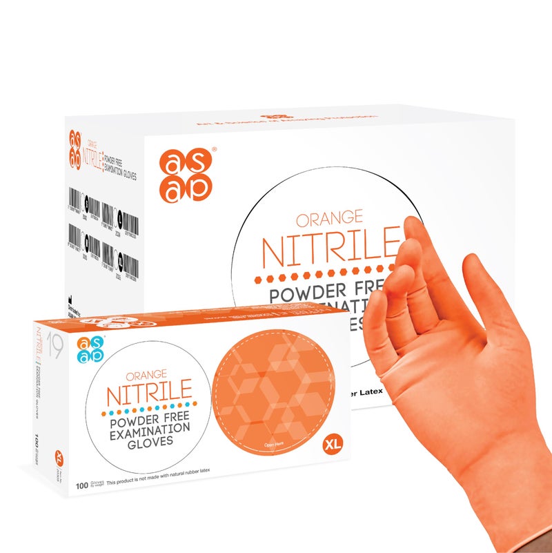 ASAP Orange Nitrile Gloves - Latex and Powder Free Examination Gloves - Disposable, Medical and Food Safe Orange Nitrile Powder Free Gloves - 4.5 Mil Nitrile Gloves Large - Pack of 100 - Image 1